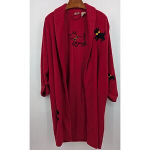 Vintage 90s Red Women's Large Fleece Belted Dog Bathrobe Pajamas L Bath Robe